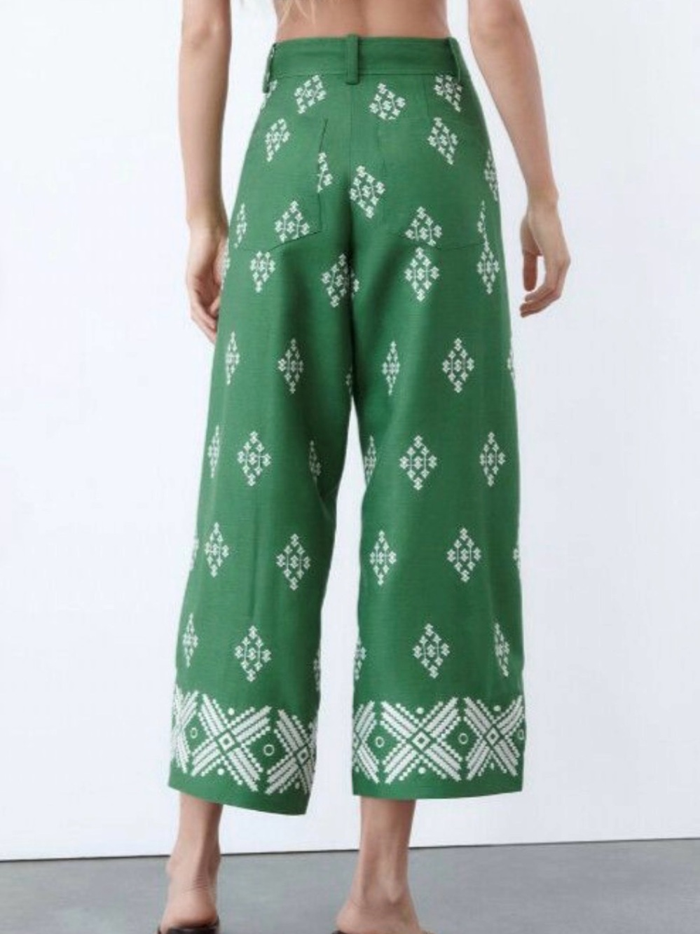 Haute Hippie Green Linen Blend Embroidered Wide Leg Pants | Size 2 | Like New! - Picture 3 of 11